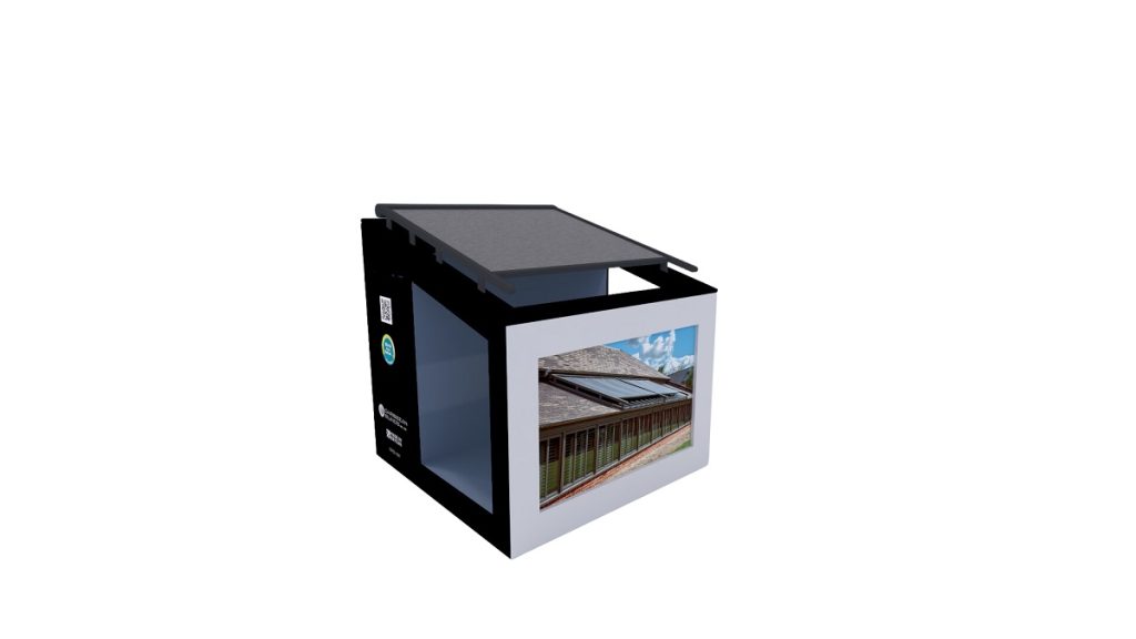 External roof blind in-store display stand